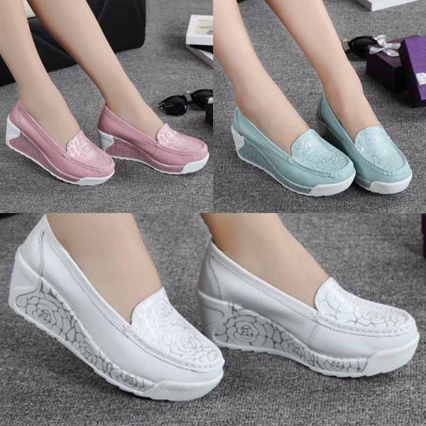 Flat leather best sale womens shoes