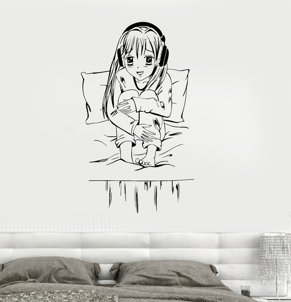 ig2403 Anime Wall Stickers Teen Girl Manga Music Headphones Kids Room Nursery 