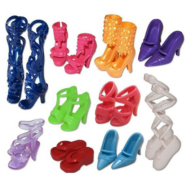 10 Pairs High Quality Different Styles Multicolor Plastic High Heels Shoes  For Barbie Doll