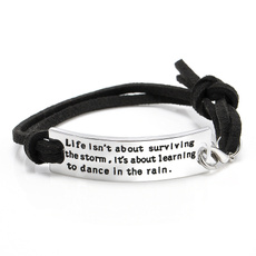 New Fashion Women Life Proverb Words Silver Charm Black Velvet Bangle Bracelet Meaningful Gifts For Family Friends