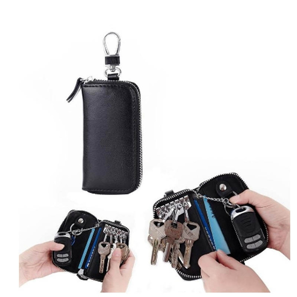 Men's Women's Leather Key Holder Case Key Ring Zip Purse Clutch Keychain  Wallet Money Clip