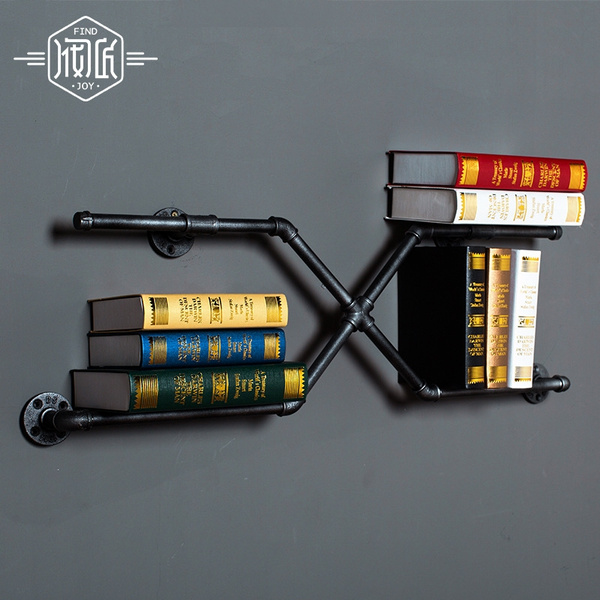 Metal Iron Pipes Bookshelf American Country Old Industrial Pipe Wall ...