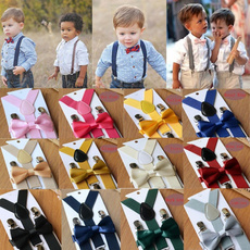 Children Kids Boys Girls Solid Color Clip-on Suspenders Elastic Adjustable Braces With Cute Bow Tie