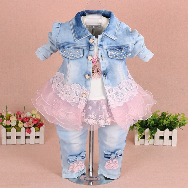 2Pcs Kids Baby Girls Outfits Short Sleeve T-shirt Tops + Denim Jeans Pants  Set | eBay