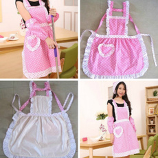 Women Dot Kitchen Restaurant Cooking Aprons With Pocket Gift Apron Pink