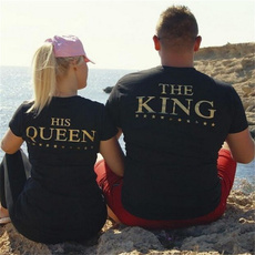 KING and QUEEN Couples T Shirt Clothes Plus Size Gold Letters Printed Casual Black Short Sleeve Shirt Tops Valentine Gifts