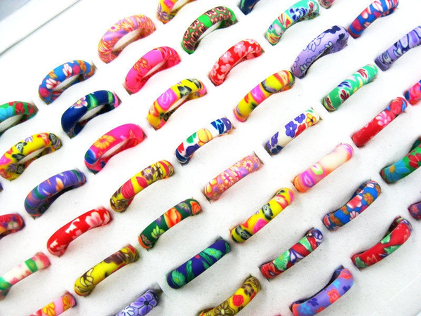FREE Wholesale Bulk 30Pcs Flower FIMO Polymer Clay Rings Fashion ...