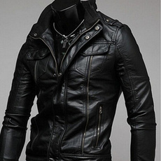 Men Fashion Cool Akio Motorcycle Leather Pocket Jacket Coat