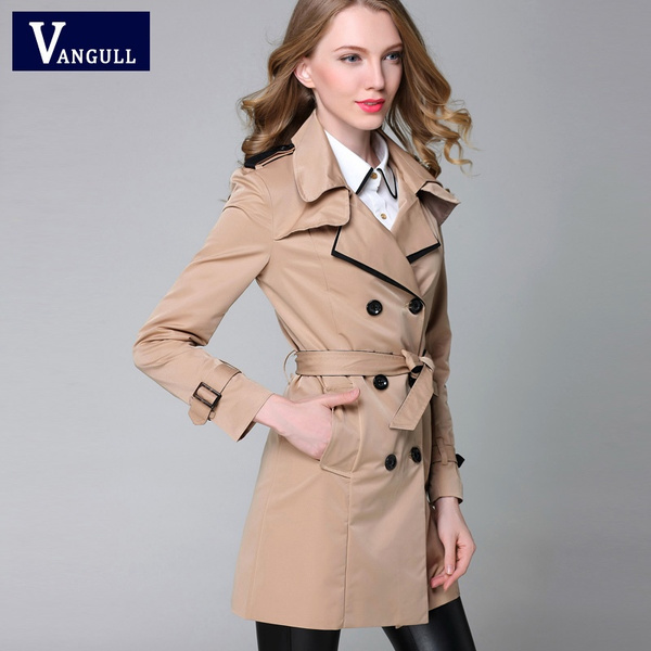 VANGULL Designer Brand Classic European Trench Coat Khaki Black Double ...