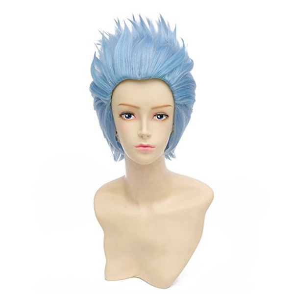 Men s Short Spiky Anime Cosplay Show Party Wig Hair Sky Blue Wish