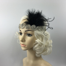 Crystal, feather, black, Bridal