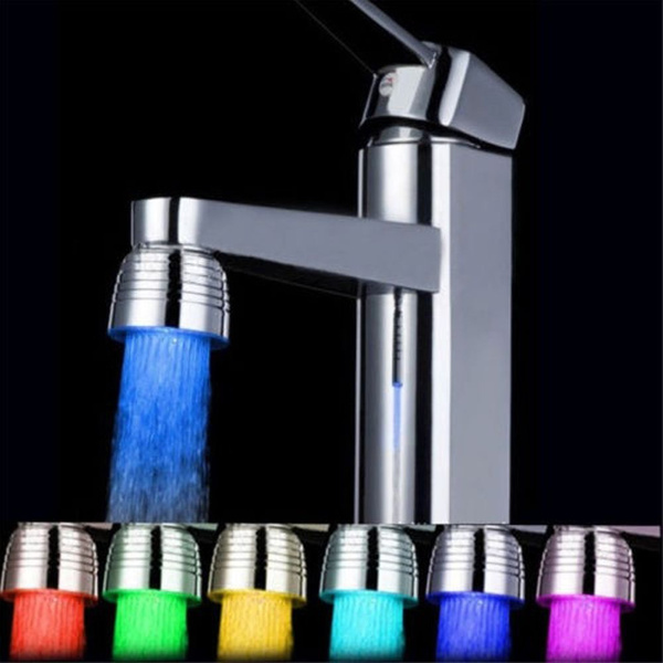 LED Faucet Temperature Sensor Light RGB 3 Color Shower Kitchen Water Tap L2KD