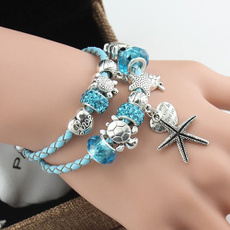 Nice Fashion Beads Leather Sea Turtles Charm Bracelets Jewelry Ocean Style Silver Plated Alloy