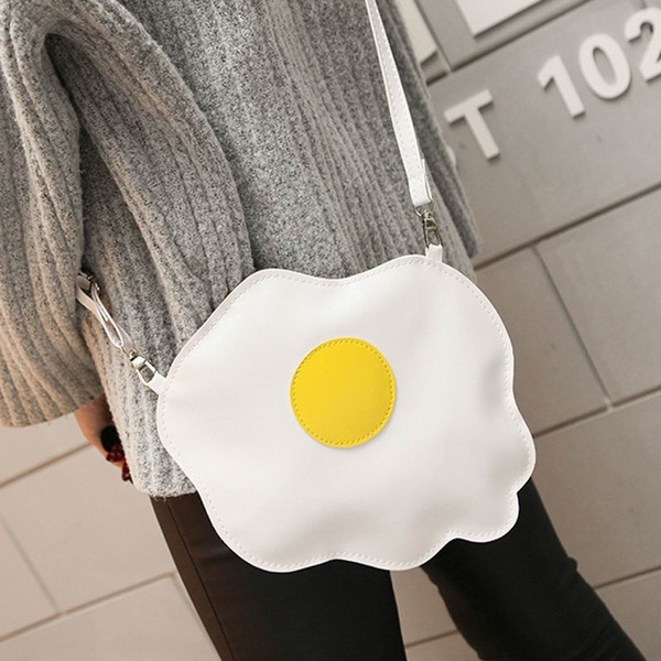 Cute poached egg key chain simulation fried egg food bag clasp decorative  bag