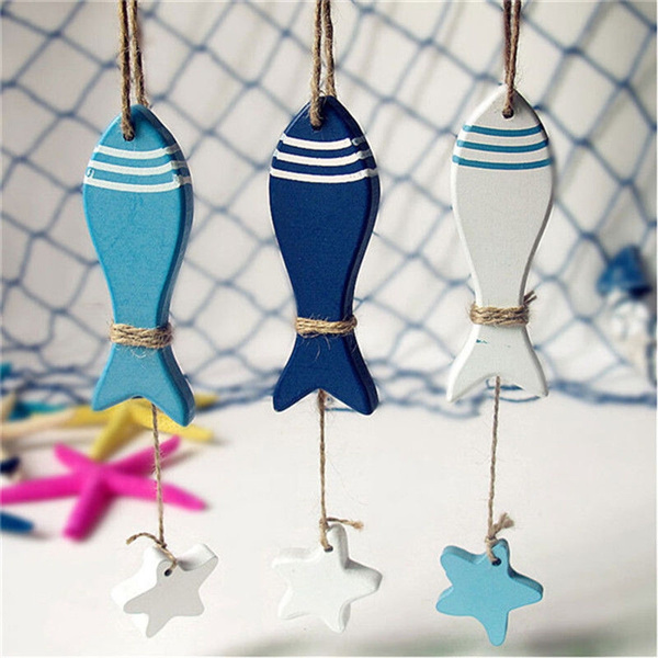 Nautical Wooden Fish Wall Hanging Ornaments Home Door Decor Hanger Gift