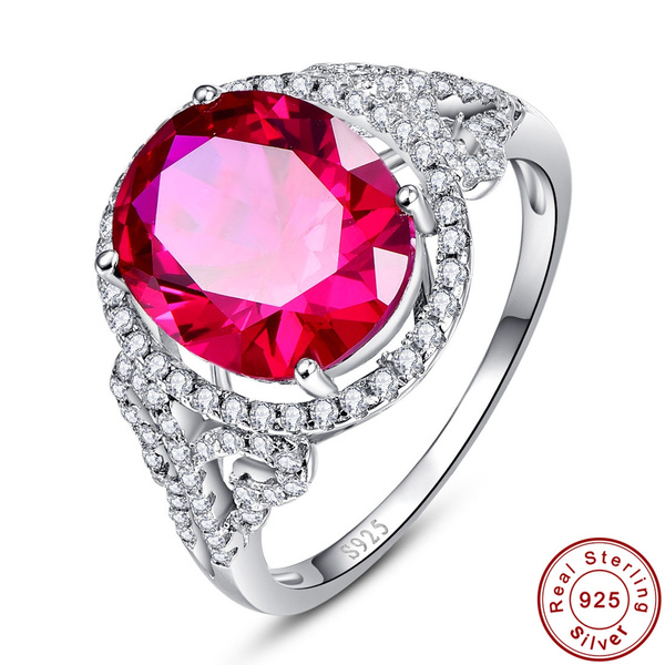 Wedding Ruby & White Topaz 100% 925 Sterling Gemstone Silver Rings Size 6 7 8 9 