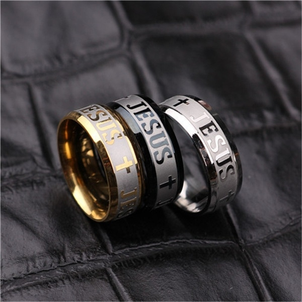 Gold Silver Black Jesus Cross Stainless Steel Rings Men Women Jewelry ...