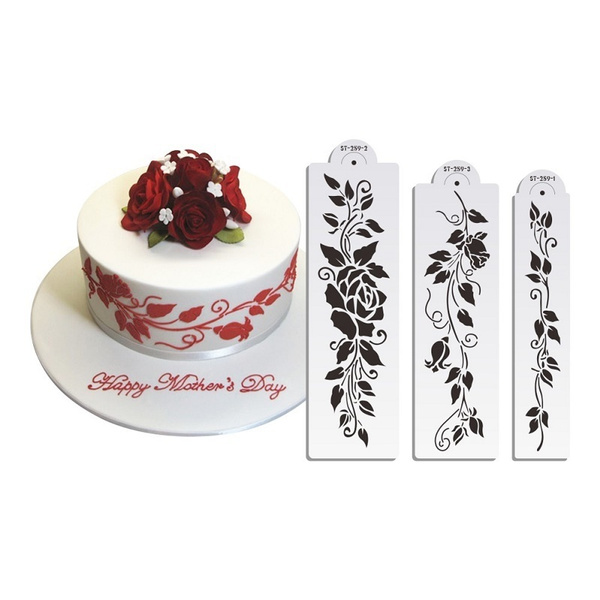Rose Cake Stencil Set, Flowers Cake Stenciling, Fondant Decorating Stencil,  Classic Cake Side Decoration,Stencils for Wall