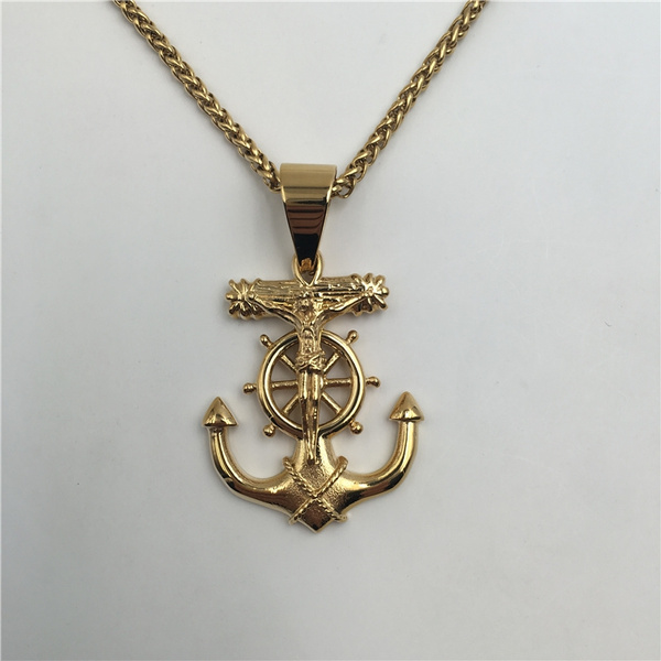 Cubic Zirconia Crucifix Anchor Mariners Cross Pendant 14k Gold tri-ton –  Jewelryauthority