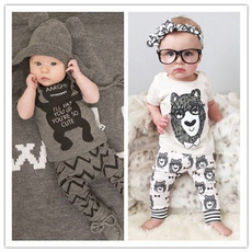 2Pcs Lovely Baby Boy Short Sleeves Cotton Top Pants Soft Printed Clothing Set