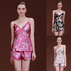 Femmes Dames Satin Soie Col V Dentelle Pyjamas Vêtements de nuit Pyjamas Tops Pantalons Ensembles