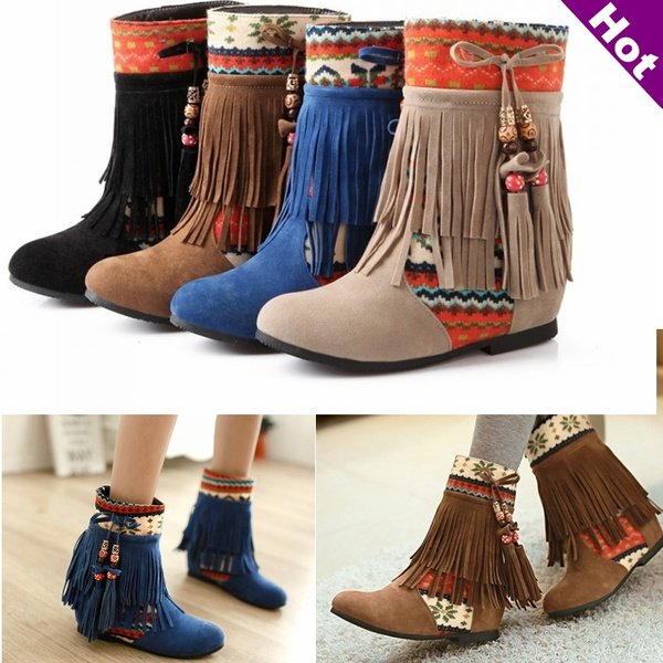 flat boots with tassels