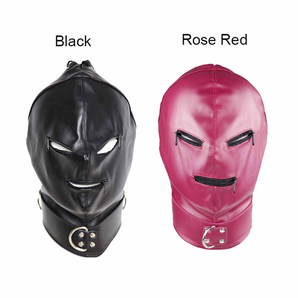 Black Rose Red Pu Leather Sex Hood Mask Adult Sex Toys Bdsm Bondage Mask Slave Zipper Open 