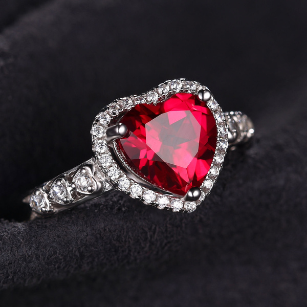 Oxford Diamond Co 3ct Heart Shape Simulated Ruby & Cz .925 Sterling Silver Ring Sizes 5-11 