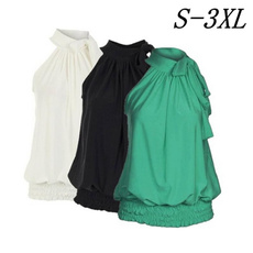 Women Ladies Pleated Coloured Halter Neck Ruched Sexy Top Blouse Hot Party Plus Size Sleeveless Baggy Pleated