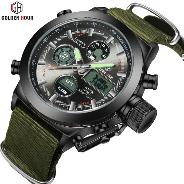 Fashion Army Cool Men Military Watch Canvas Strap Hours Steel Case