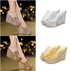 Summer Girls Wedge Jelly Shoes Beach Comfortable Women Slippers Wedges High Heels Sandals Glass Sequin Wedge Shoes US SIZE 10.5 Wish