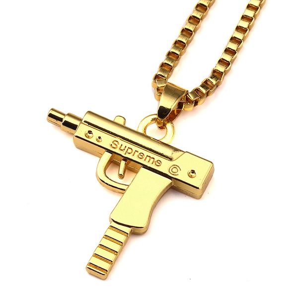 18K Gold Plated Pistol Gun SUPREME Necklace Star Jewelry Men Hip Hop Dance  Charm Chain Hip-hop Golden Necklace IB232