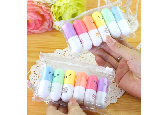 6 Pc Cute Happy Pill Mini Highlighter Set – MyKawaiiCrate