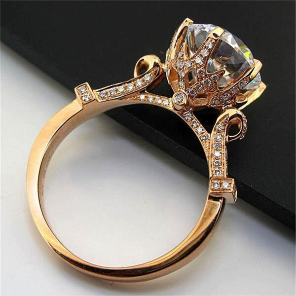 Shiny Flower CZ Diamond Engagement Ring Set for Female Rose Flower Wedding Rings Set For Women Two-Tone 925 Sterling Silver Rings