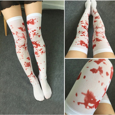 1Pair Over The Knee Socks Fake Red Blood Stained Bloody Halloween Costume White Horror