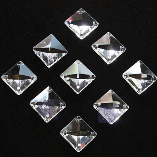 20pcs 14mm 4 holes Clear Square Crystal Beads Prisms Chandelier Lamp Chain Parts 