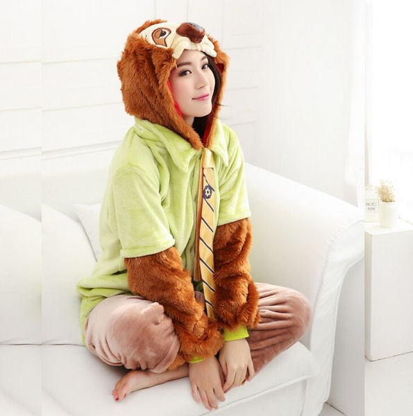 Adult Sloth Flash Costume Flannnel Pajamas Warm One Piece Sleepwear Couples Cute Kugurumi Onesies Homedress