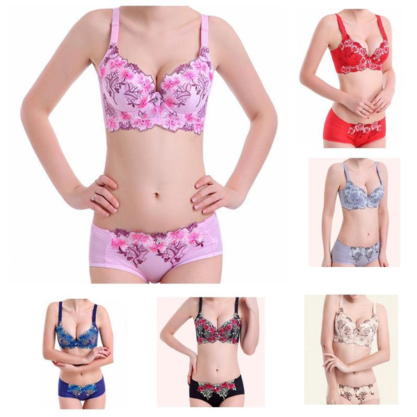 Push Up Bra Lace Bra And Panty Set Women's Embroidery Deep V Lingerie &  Knickers