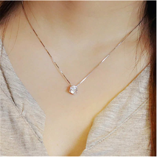 Korean Women Fashion 925 Sterling Silver Jewelry Inlaid Diamond Short  Necklace Clavicle Chain