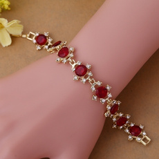 18k Gold Plated Women Fashion Red Ruby Square Shape Bracelet Jewelry