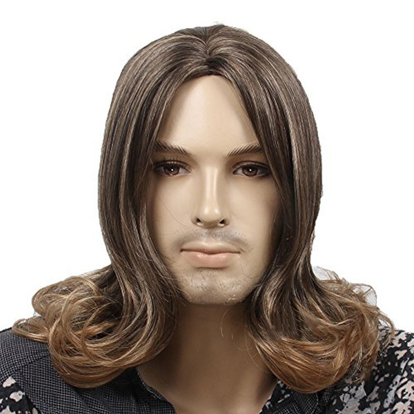 Fashion Long Curly Brown Men Wigs Tangle Free