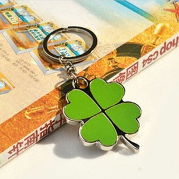 Lucky Four Leaf Clover Keychain Metal Keyrings Green Shamrock Charm New