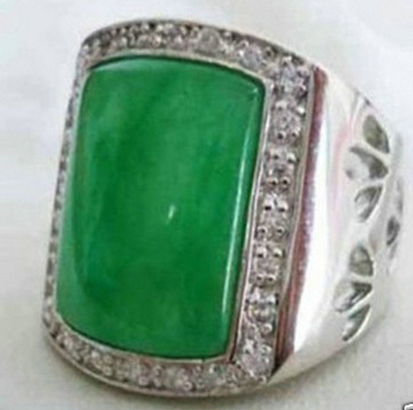beautiful tibet silver green jade men's ring 