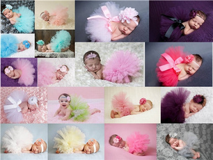Infant Newborn Baby Girls Flower Headband + Tutu Skirts Mesh Ball Gown Photography Accessory Props