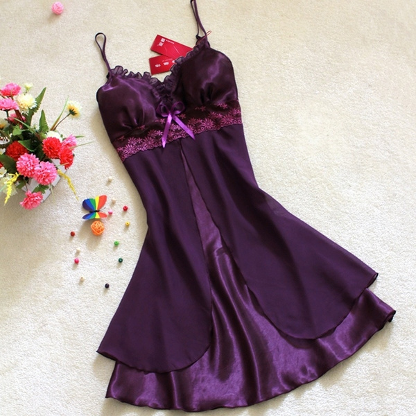 Women's Summer Lace Strap Sleepwear Sexy Silk Nightgown | Wish