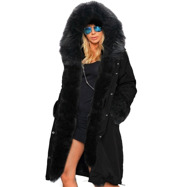 Women Winter Warm Thick Coat Faux Fur Coat Jacket Parka Hooded Trench Outwear 