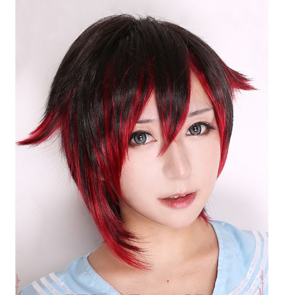 Cosplay Anime Short Wig Black Gradient Red Hair Straight Synthetic Women  Full Wig | Wish