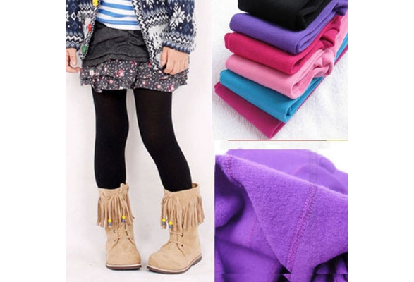 Winter Girl Child Kids Fleece Lined Thick Warm Pants Stretch Leggings Trousers
