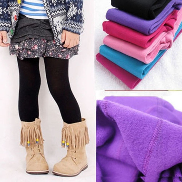 US Kids Girls Winter Cotton Warm Leggings Thermal Fleece Pants Age 1-13 Trousers
