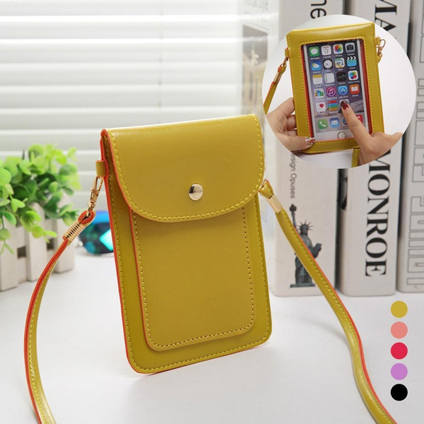 Accessory Phone bag Shoulder Bag Leather Universal Leather Cellphone Screen Touch Purse Crossbody Mobile Phone Bag with Display View Window